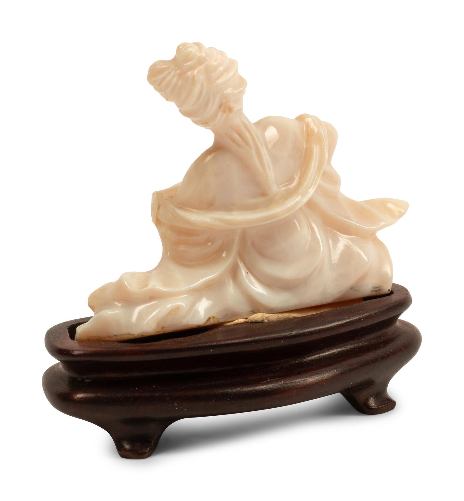 A Chinese Carved Opal Figure of a Musical Lady
