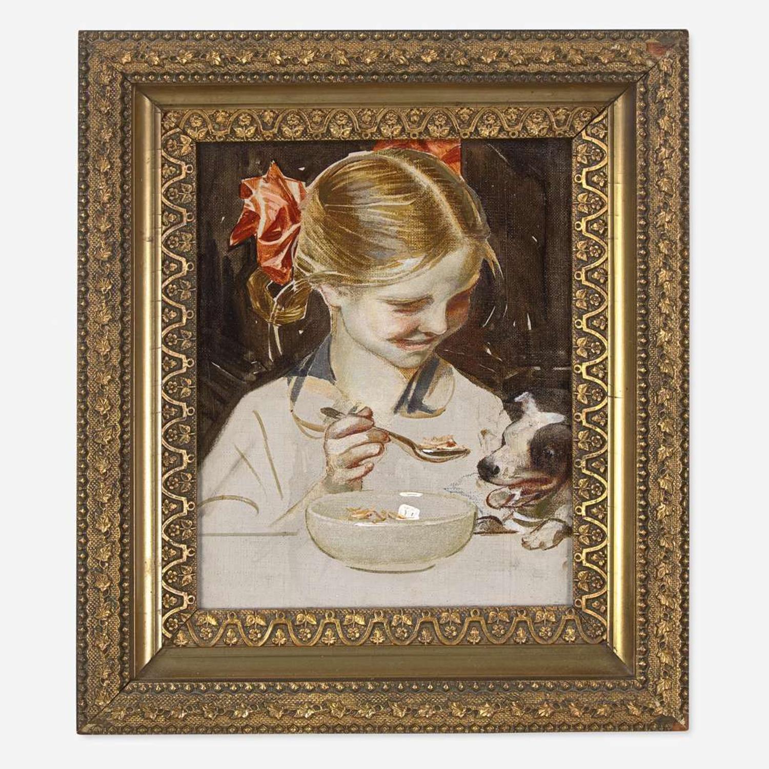 Joseph Christian Leyendecker (American, 1874-1951) Young Girl Feeding Her Dog