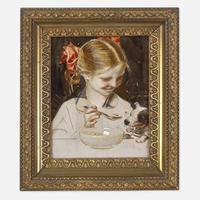 Joseph Christian Leyendecker (American, 1874-1951) Young Girl Feeding Her Dog