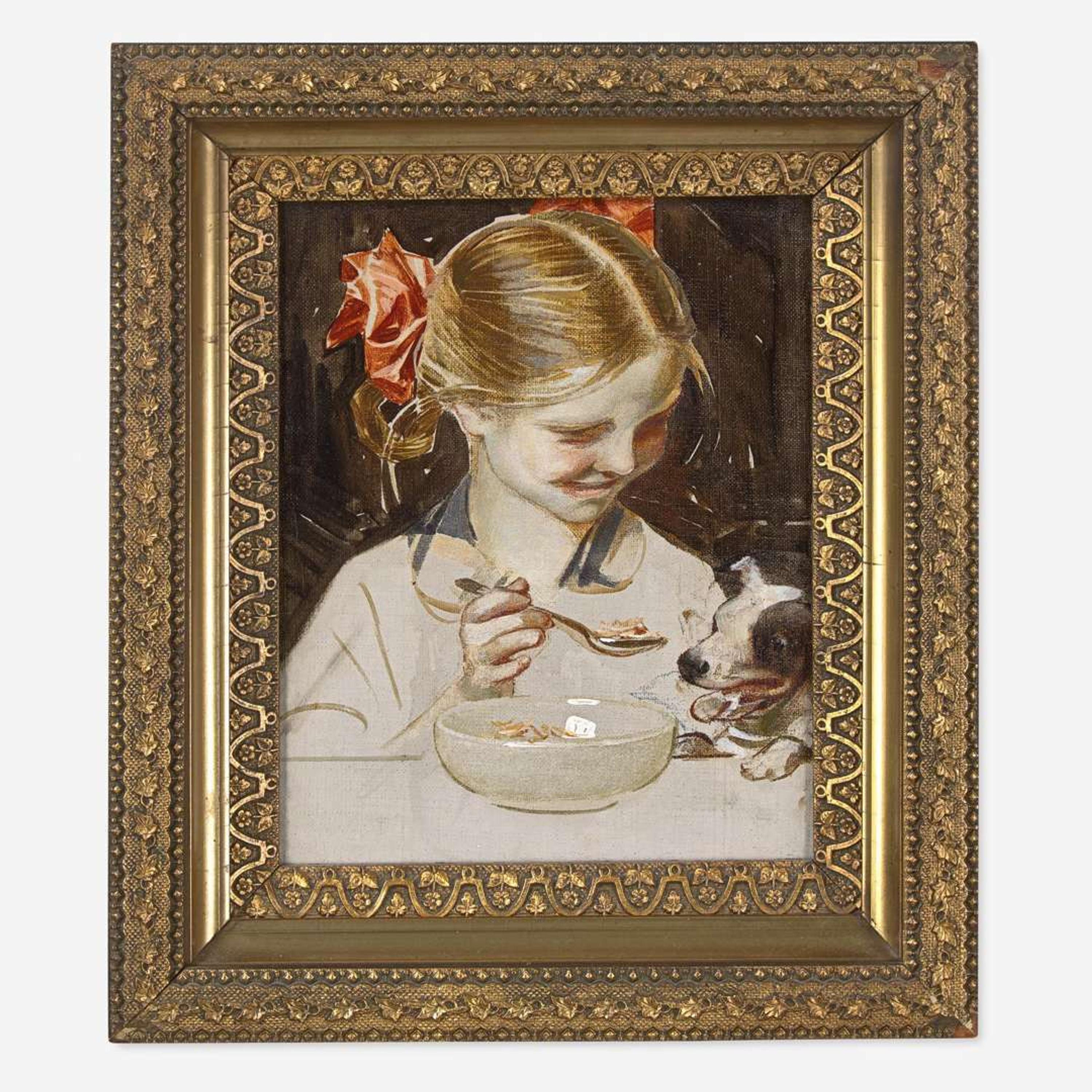 Joseph Christian Leyendecker (American, 1874-1951) Young Girl Feeding Her Dog