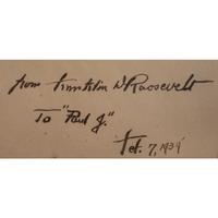ROOSEVELT, Franklin Delano (1882-1945). Engraving signed and inscribed below image ("Franklin D. Roosevelt"). N.p., 7 February 1939.