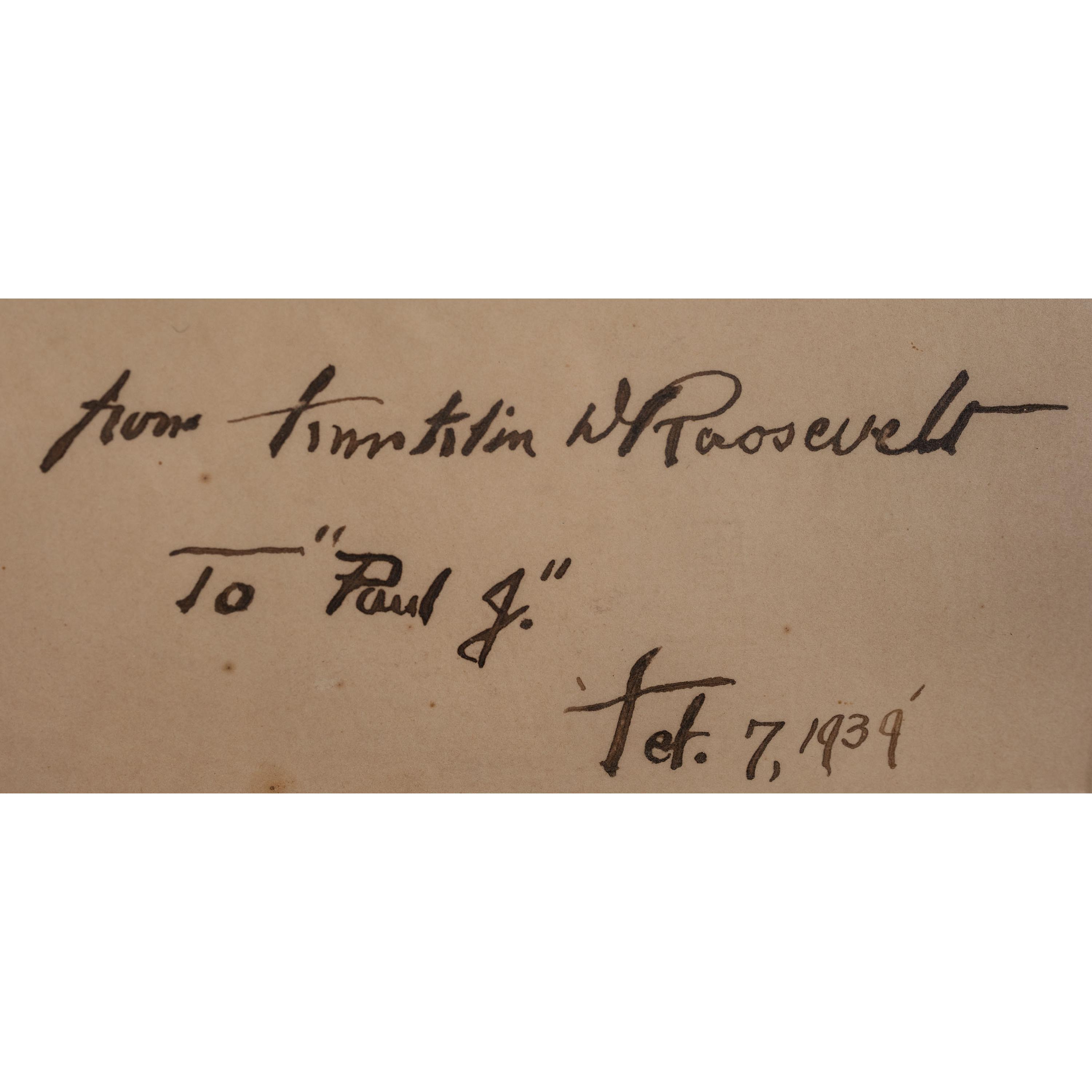 ROOSEVELT, Franklin Delano (1882-1945). Engraving signed and inscribed below image ("Franklin D. Roosevelt"). N.p., 7 February 1939.