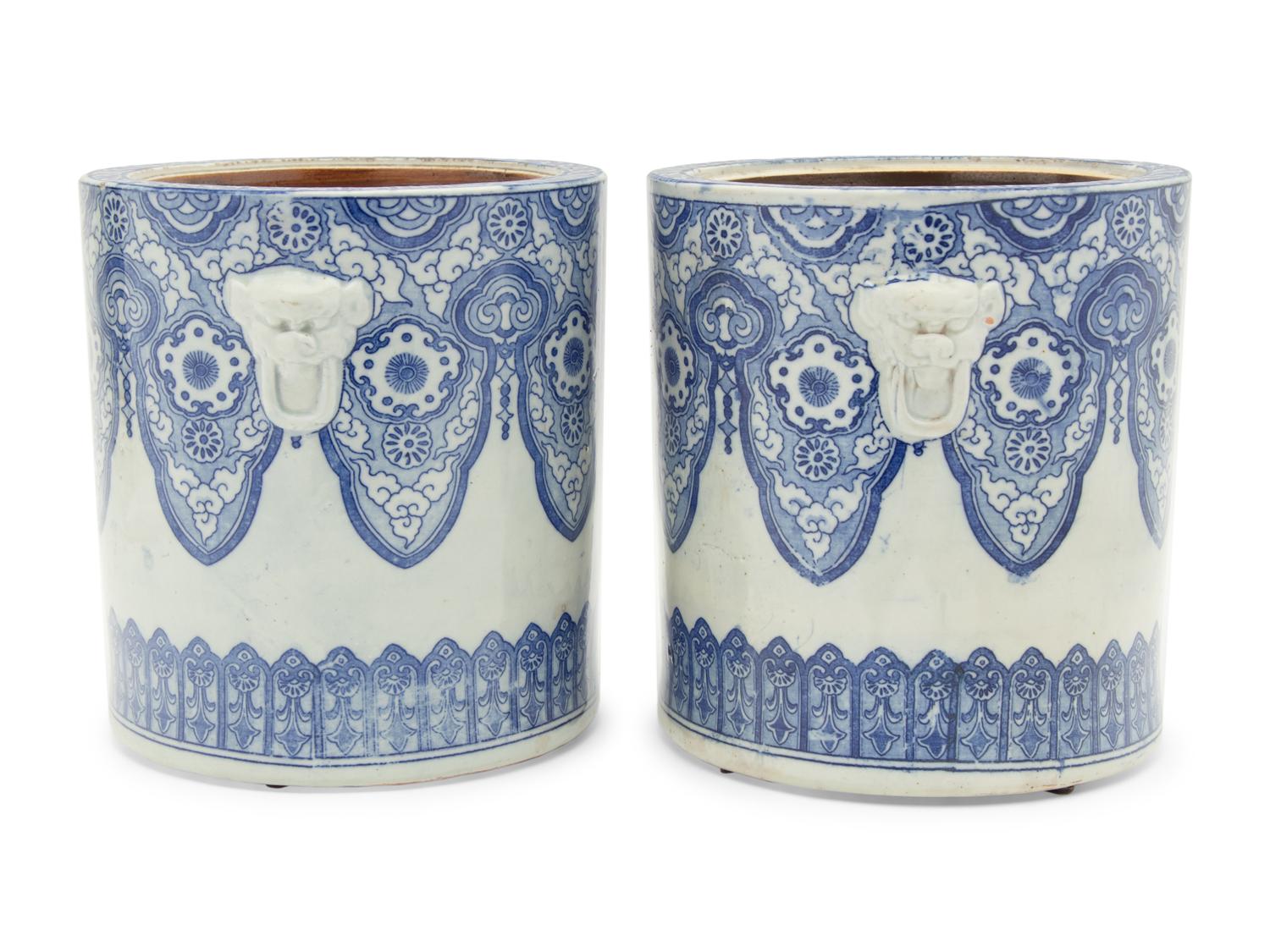 A Pair of Japanese Blue and White Porcelain Cache Pots