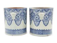 A Pair of Japanese Blue and White Porcelain Cache Pots