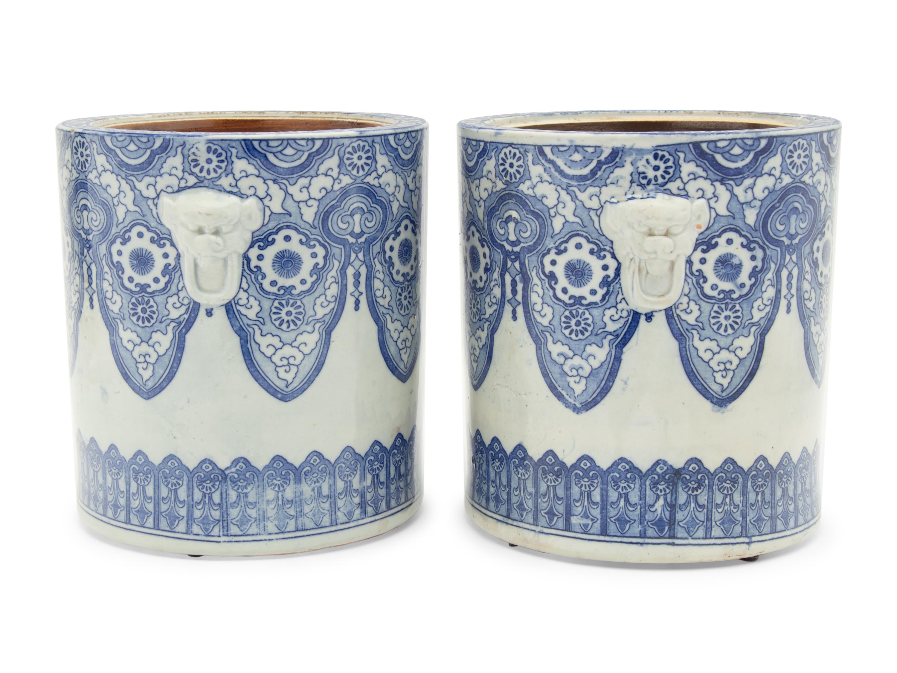 A Pair of Japanese Blue and White Porcelain Cache Pots