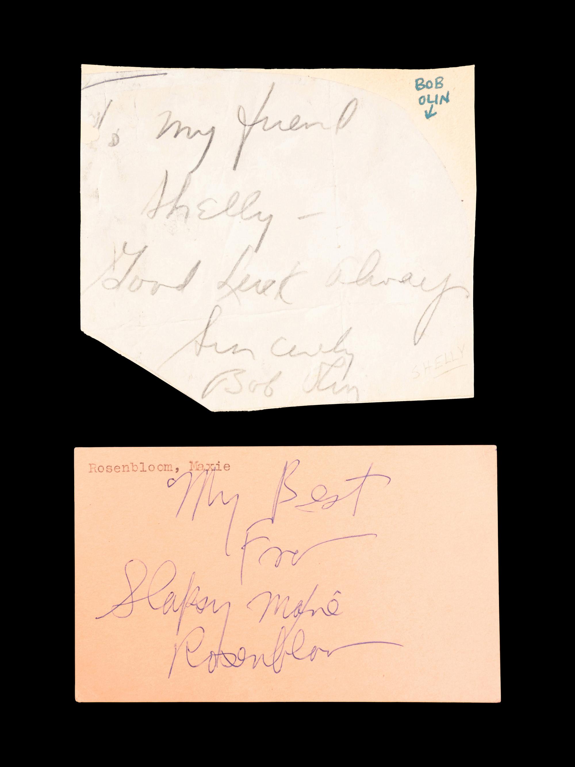 A Group of Boxing Champion Slapsy Maxie Rosenbloom and Bob Olin Signed Autographs,