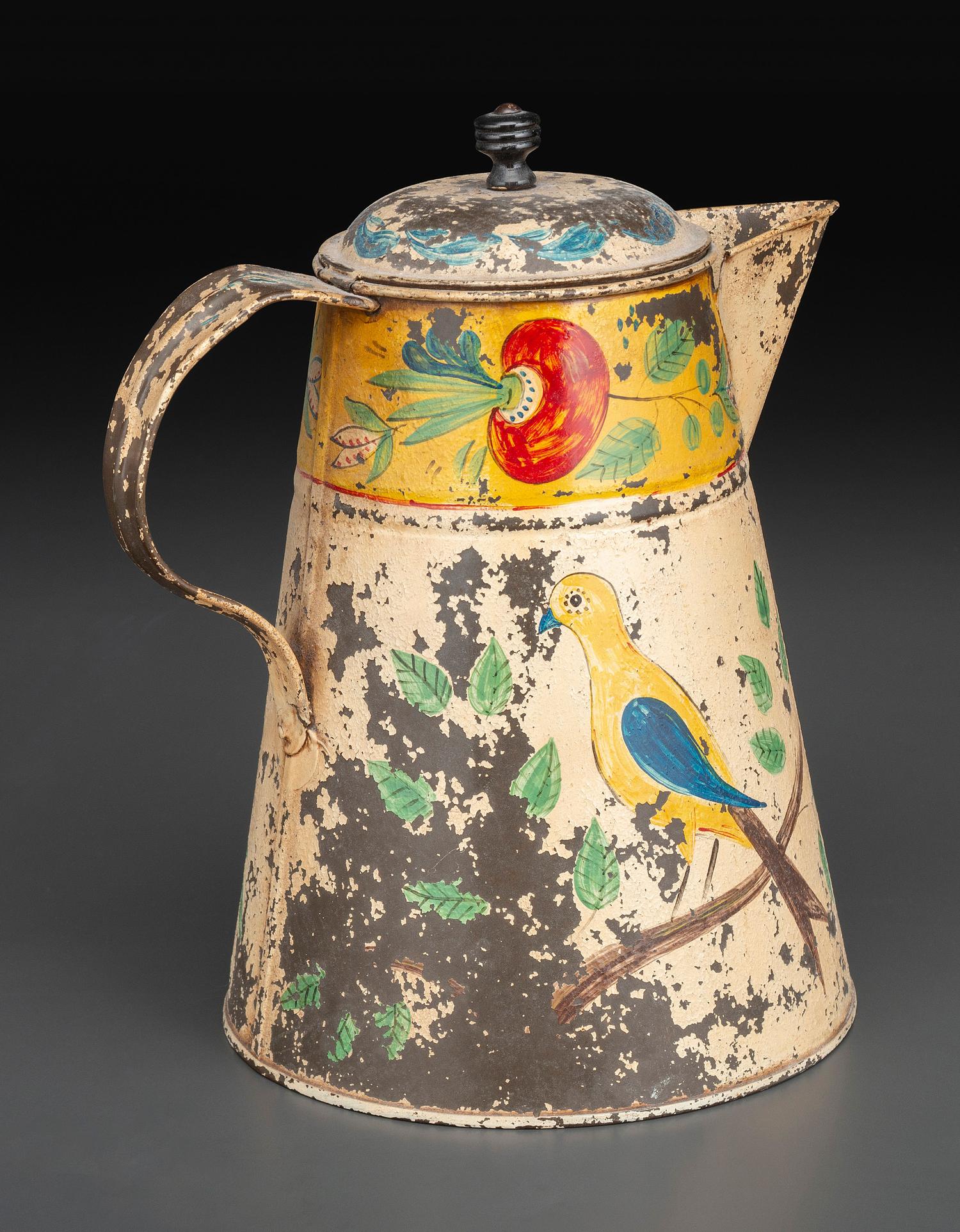 A Paint Decorated Toleware Pitcher