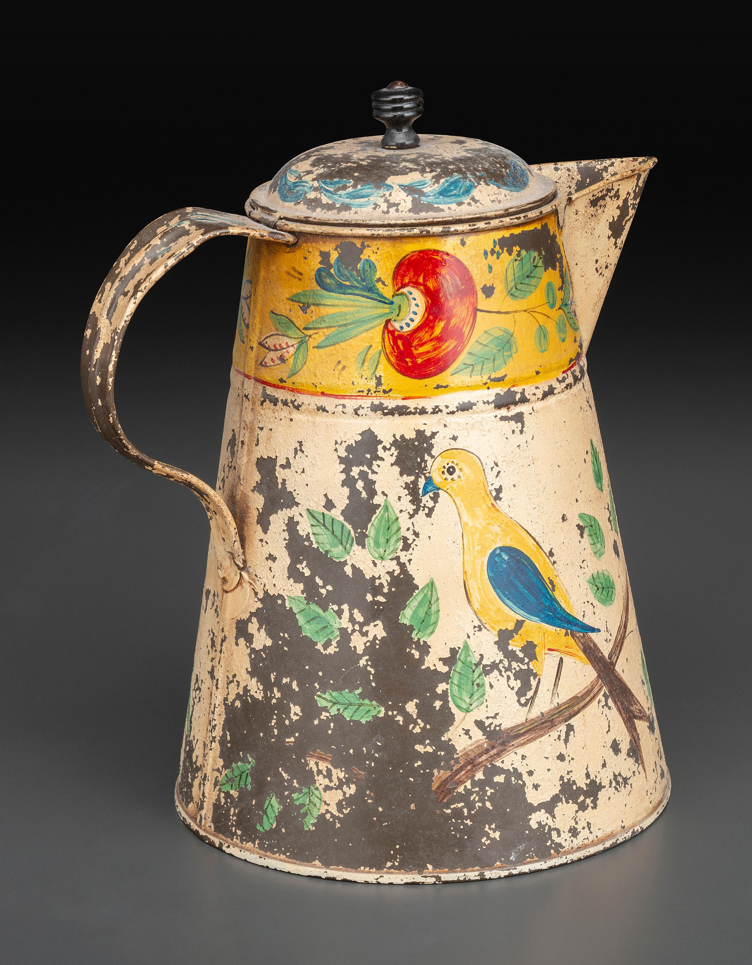 A Paint Decorated Toleware Pitcher