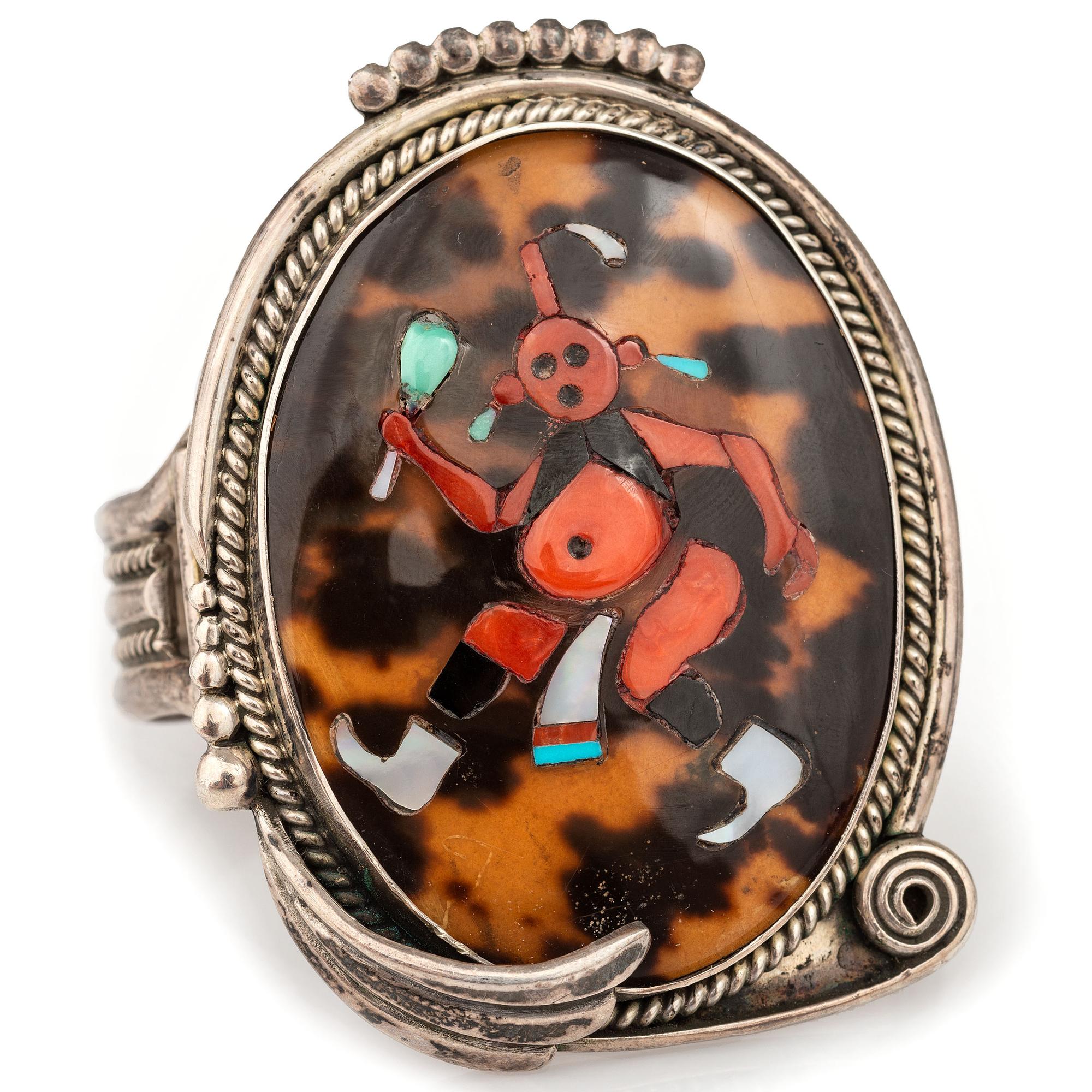 Silver and Mosaic Inlay Mudhead Cuff Bracelet