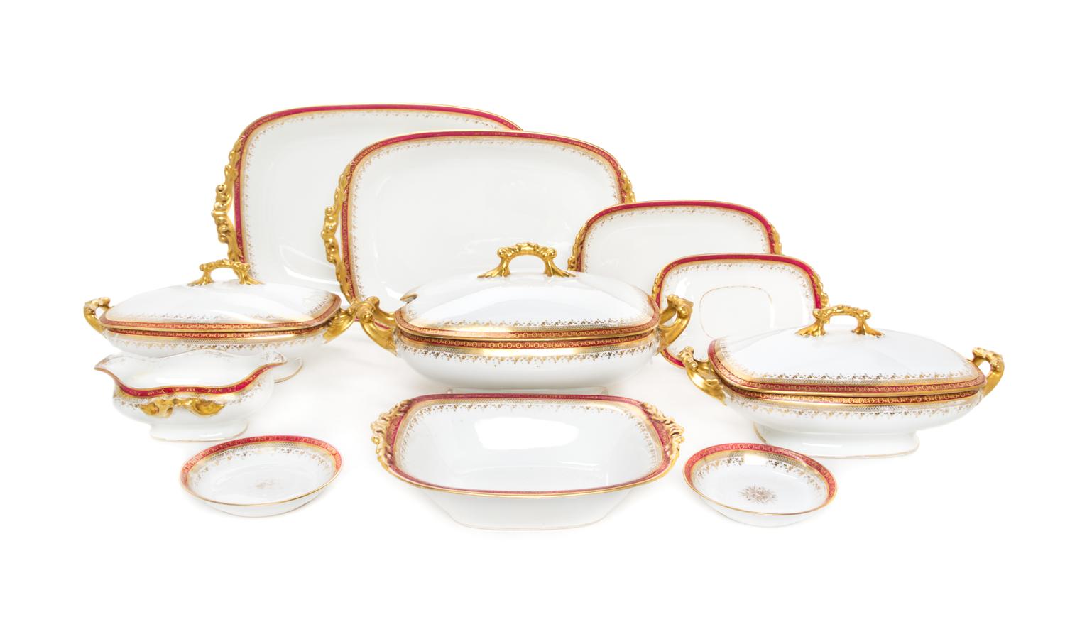 A Group of Limoges Porcelain Dinnerware, Jean Pouyat, retailed by Wanamaker Width of first over handles 12 3/4 inches. — EARLY 20TH CENTURY