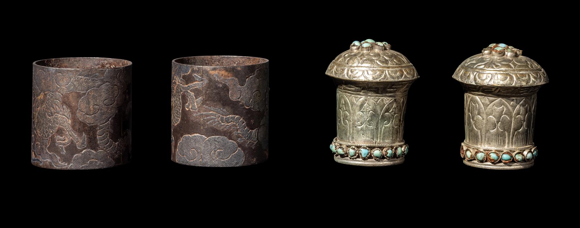 Two Pairs of Japanese Metal Scroll Ends