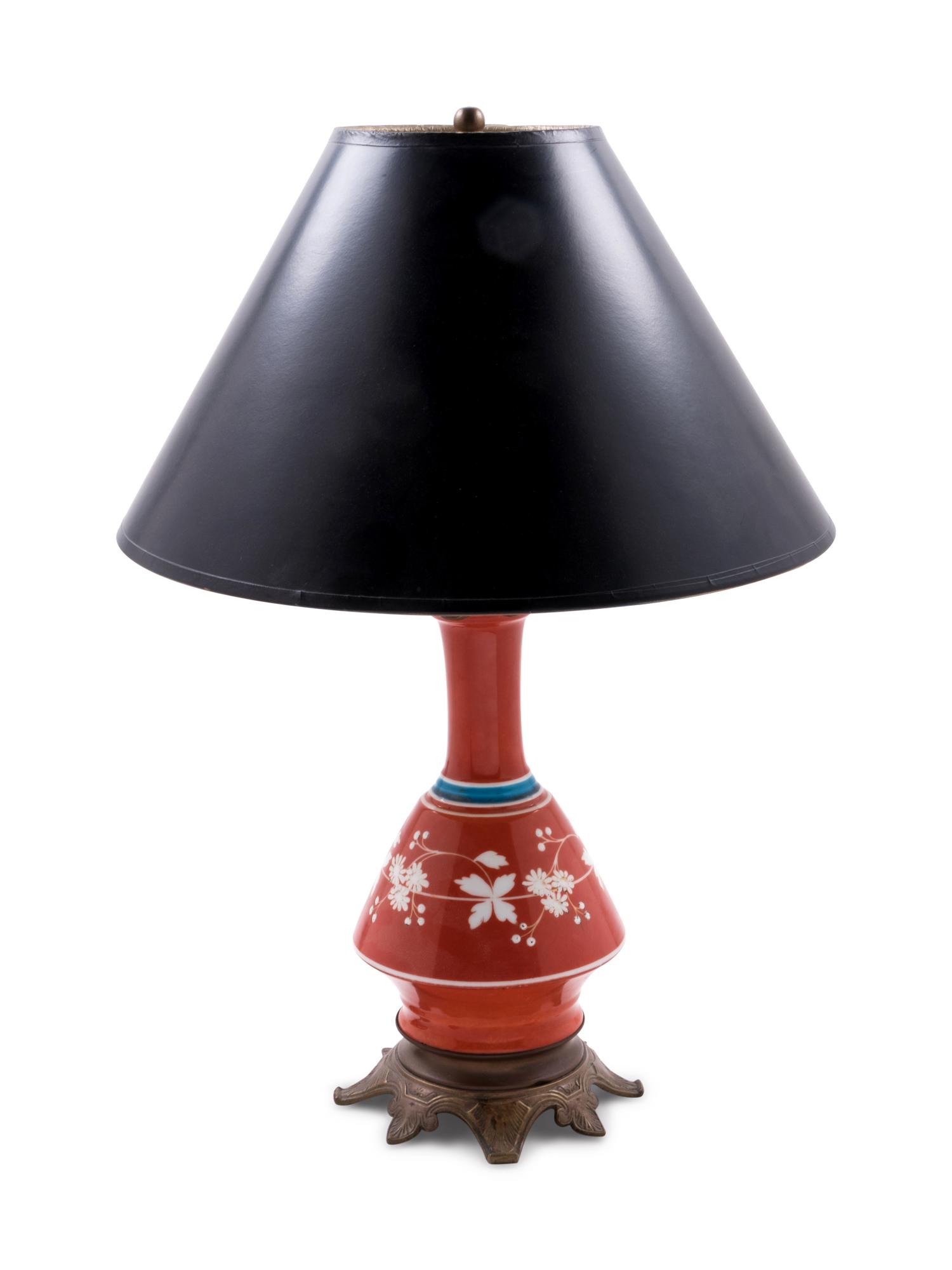 A French Gilt Metal Mounted Glass Table Lamp and Two Pairs of Opaline Glass Vases
