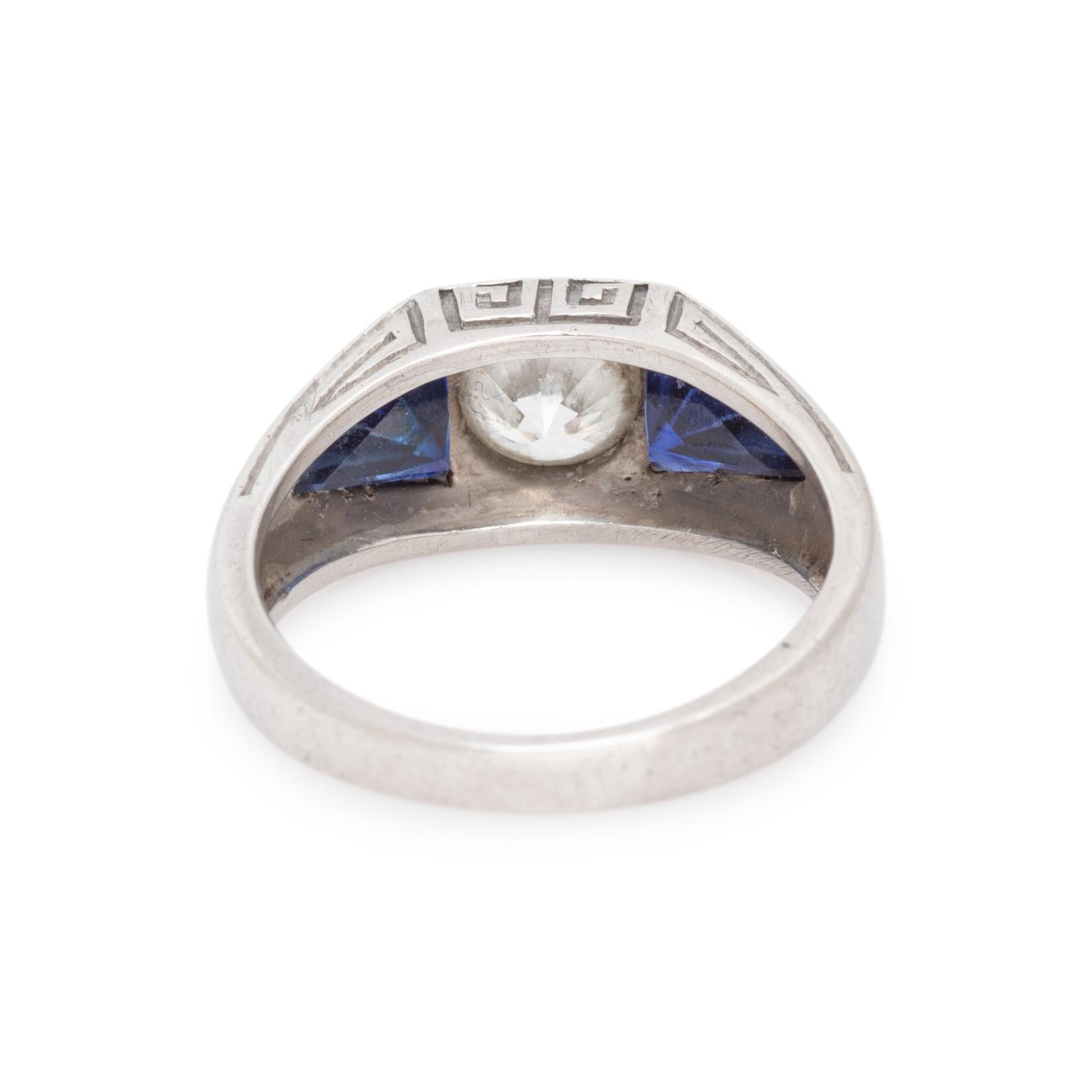 ANTIQUE, DIAMOND AND SYNTHETIC SAPPHIRE RING
