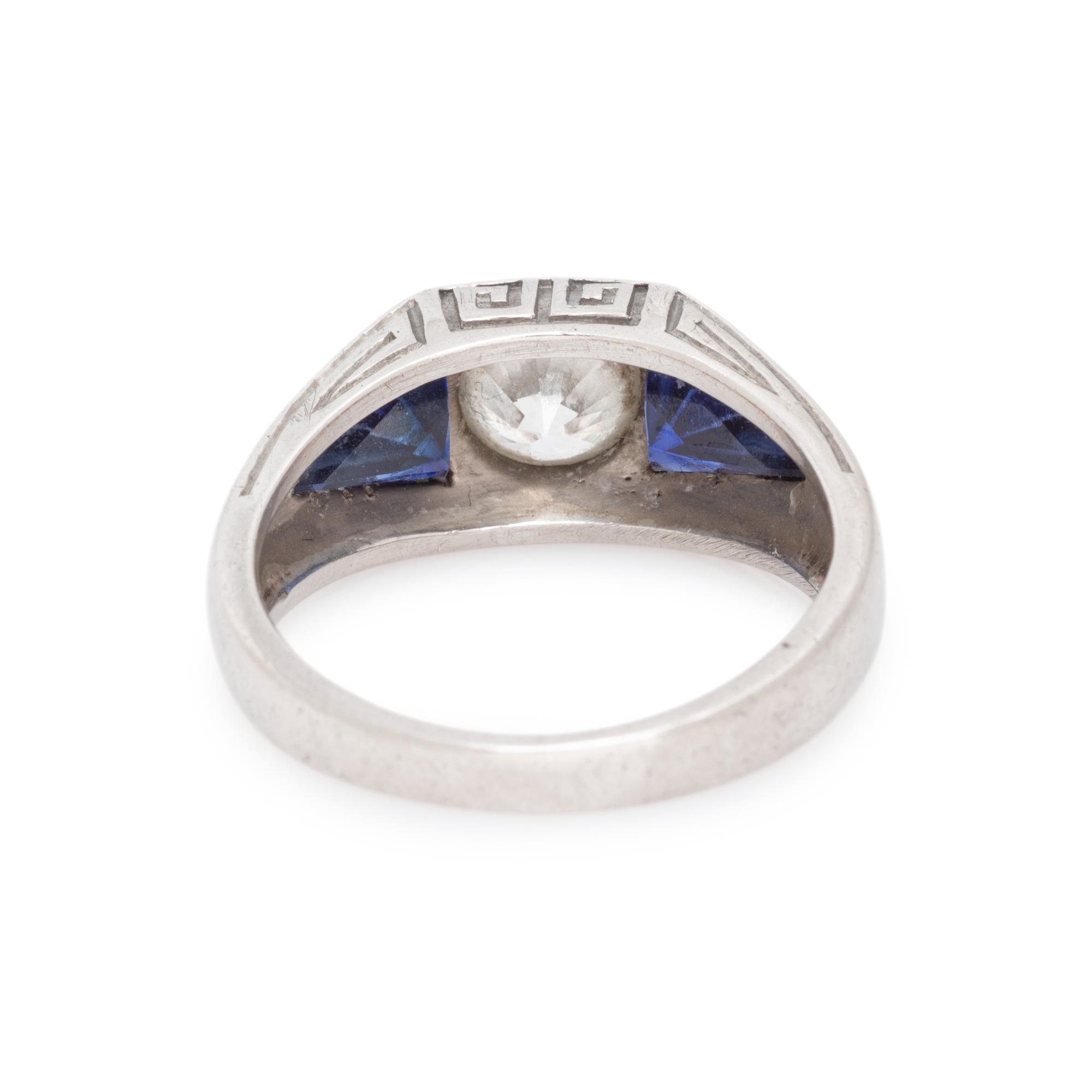 ANTIQUE, DIAMOND AND SYNTHETIC SAPPHIRE RING