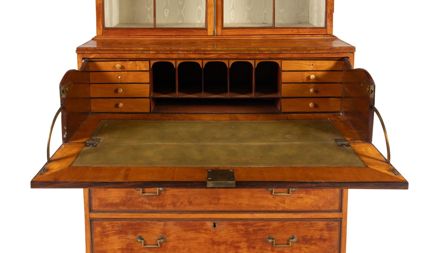 A George III Satinwood Bureau Bookcase