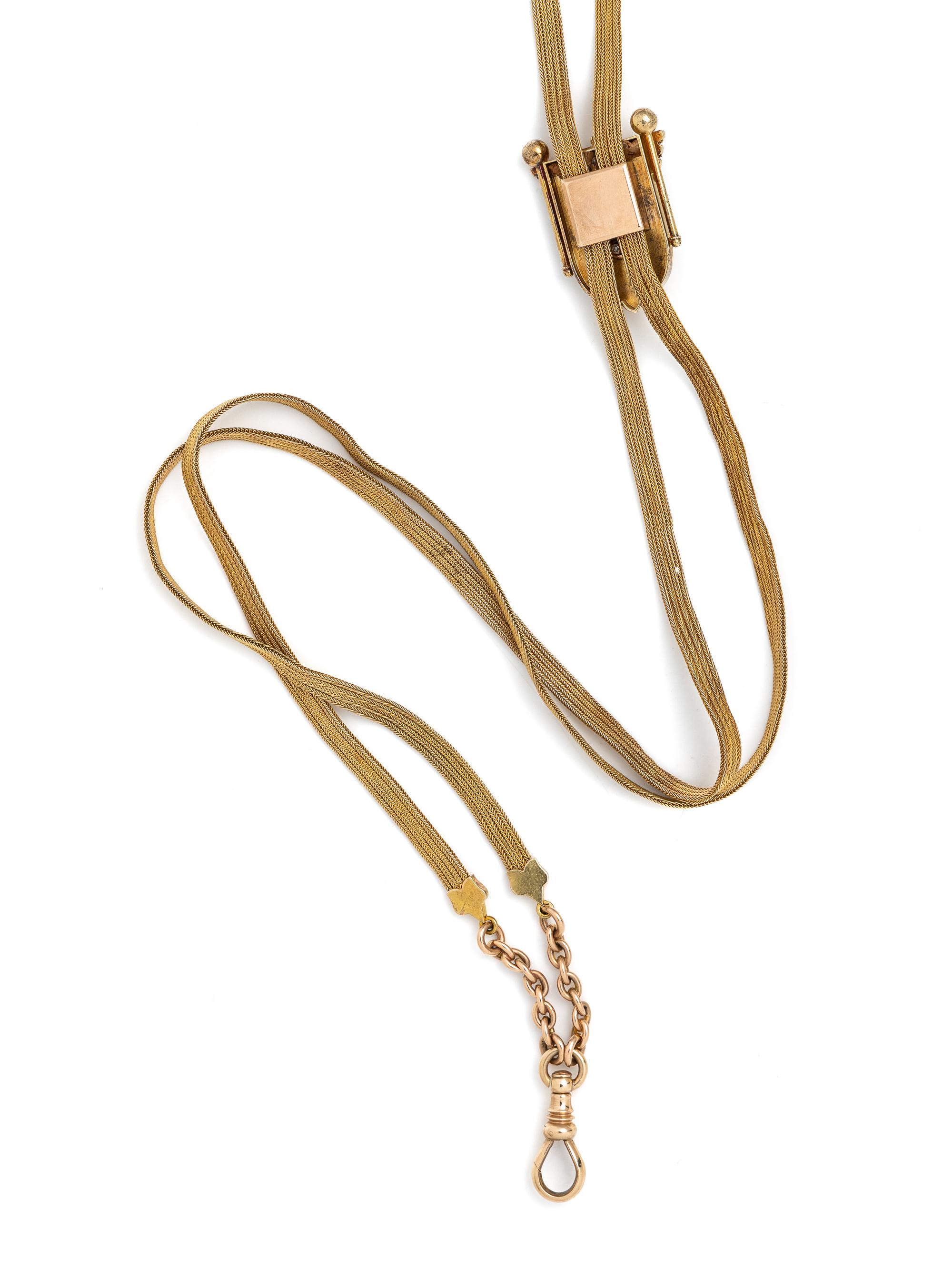 VICTORIAN, YELLOW GOLD CHAIN WITH SEED PEARL SLIDE