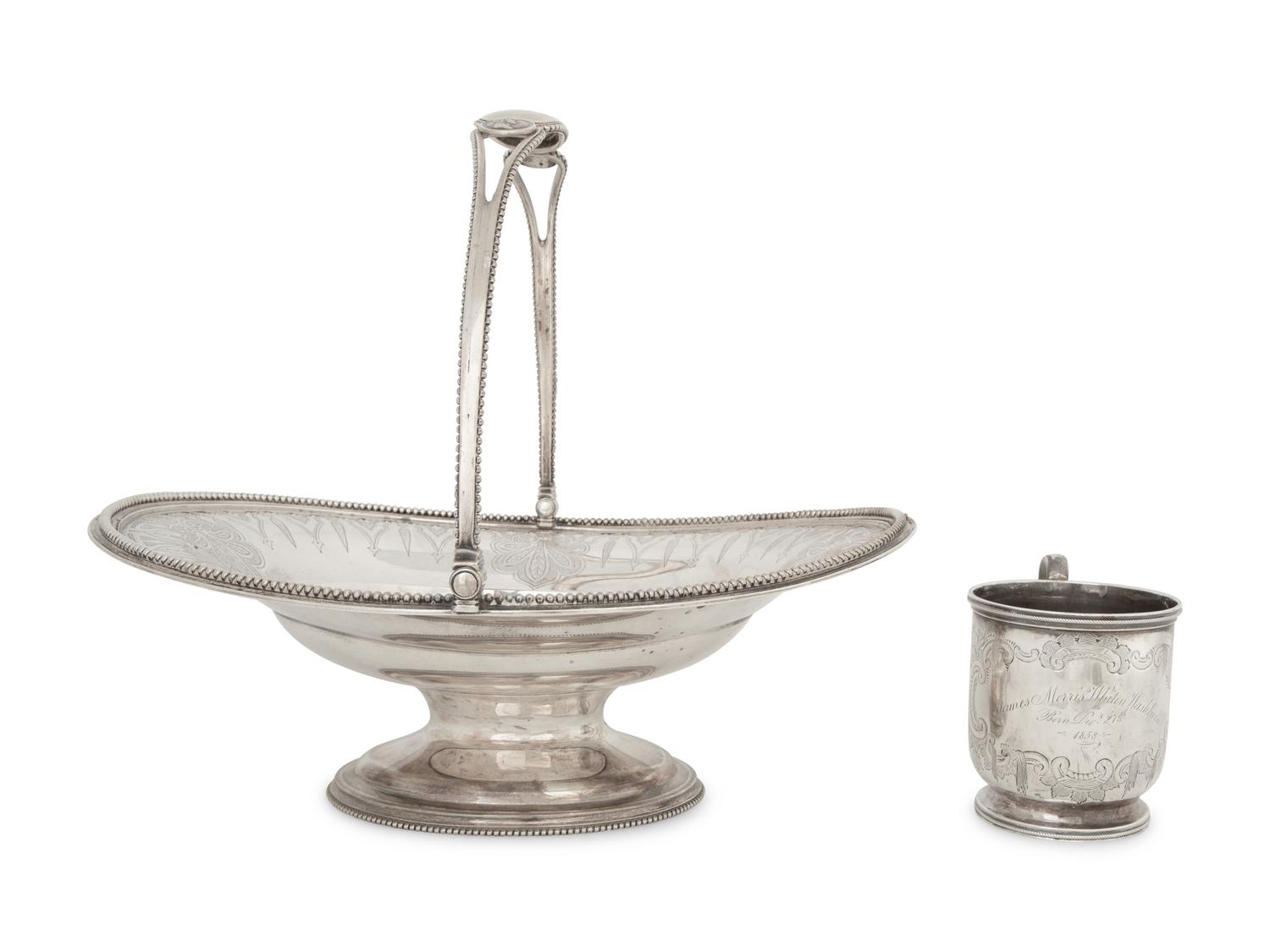 An American Coin Silver Cake Basket and Mug — Mid-19th Century