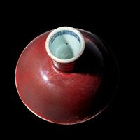 A Chinese Copper Red Glazed Porcelain Stem Bowl, Qianlong Period 清乾隆 寶石紅釉高足碗