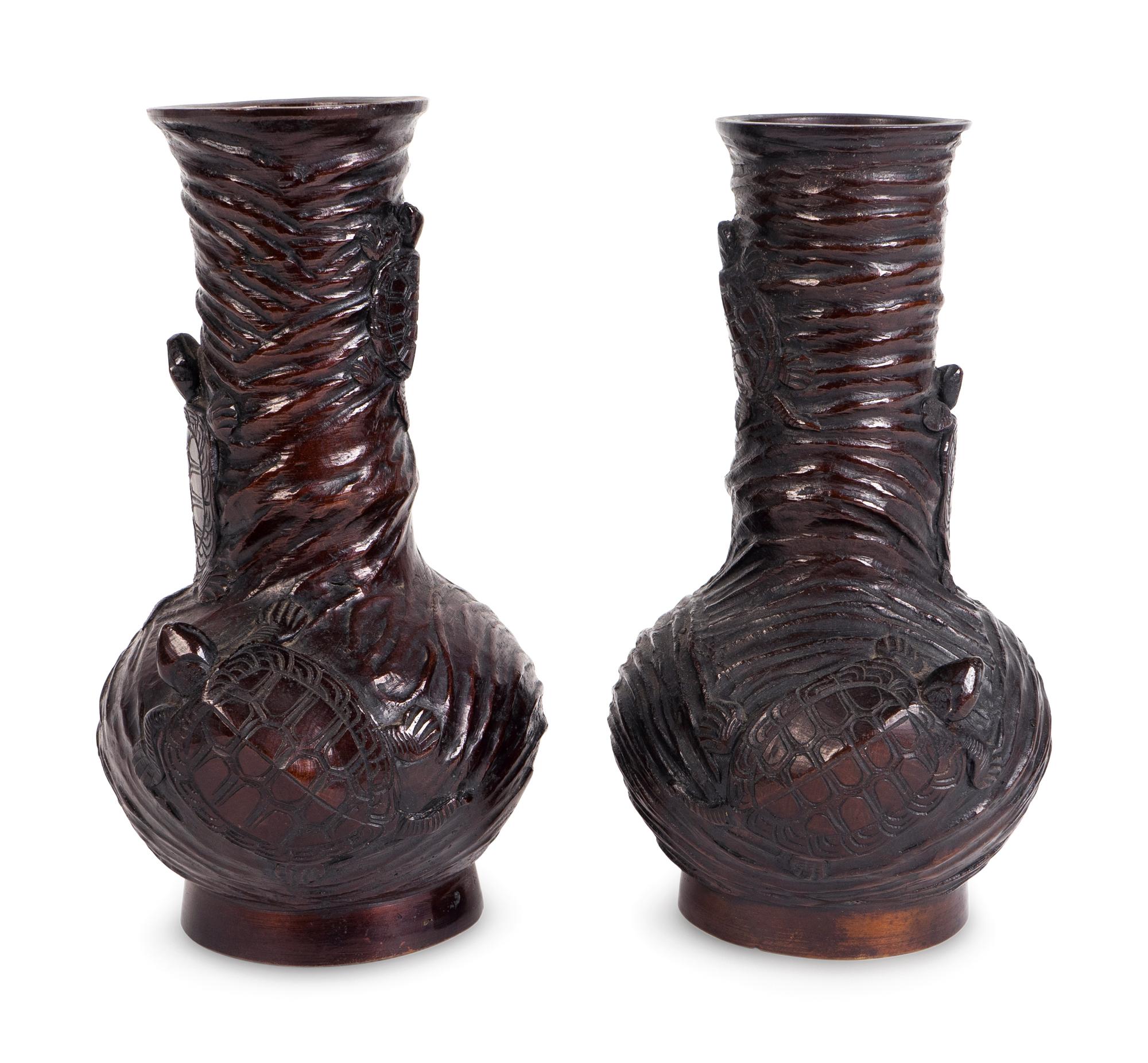 A Pair of Japanese Patinated Bronze Vases — LATE 19TH CENTURY/EARLY 20TH CENTURY
