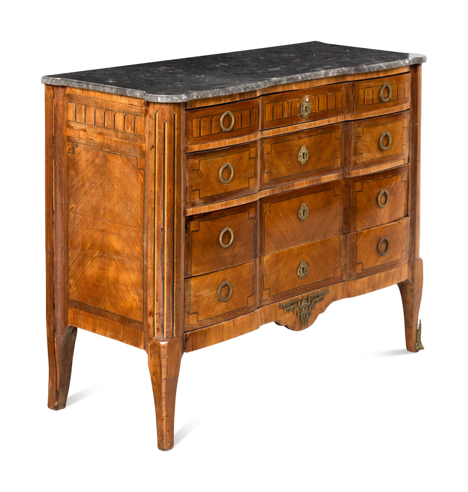A Louis XVI Kingwood and Marquetry Marble-Top Commode