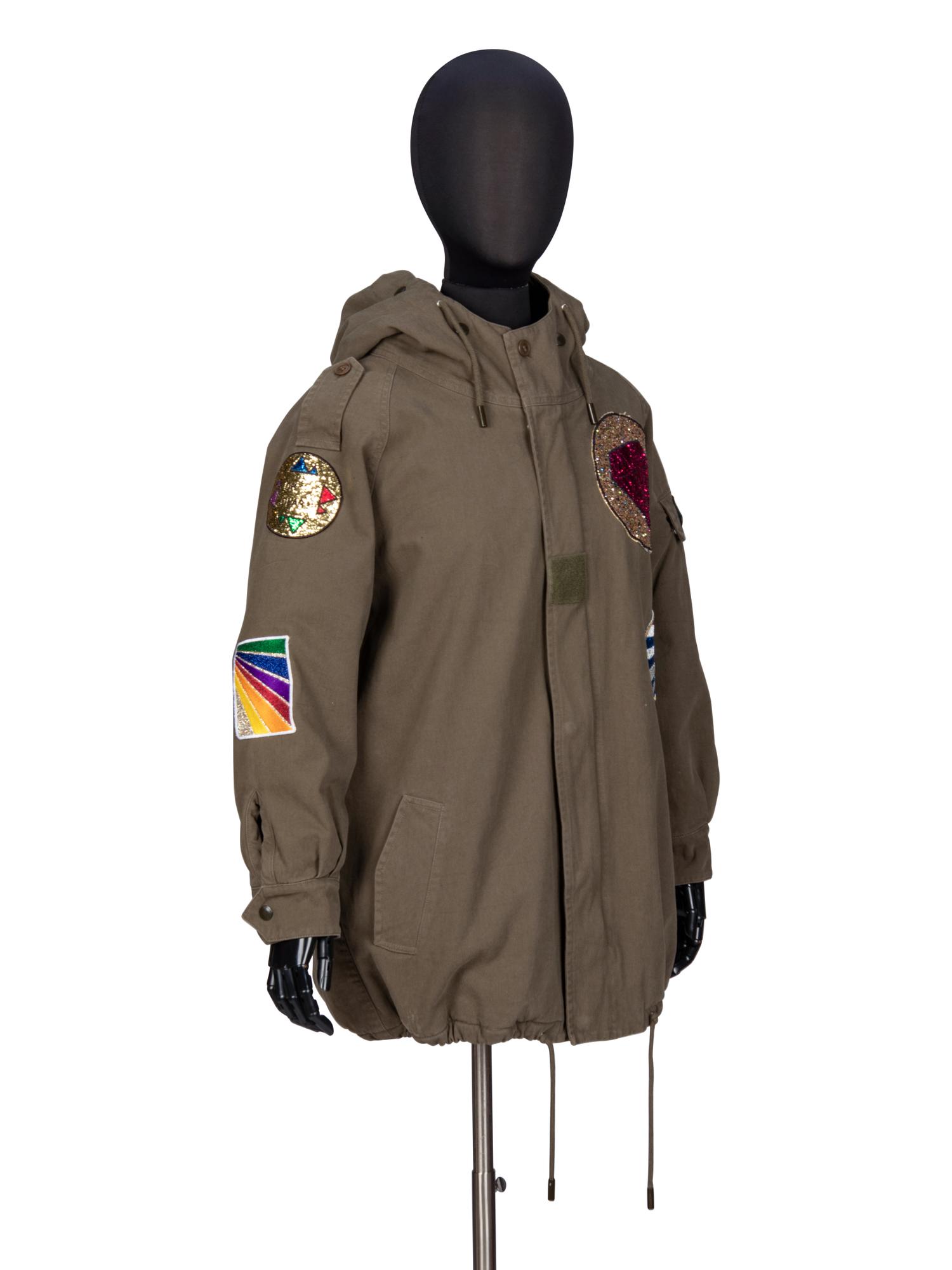 SAINT LAURENT, HOODED PARKA WITH PATCHES
