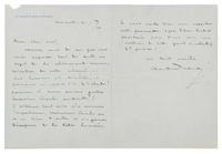 DEBUSSY, Claude. Autographed letter signed ("Claude Debussy"), in French, to an unnamed recipient [possibly Louis Laloy], Paris, 1906.