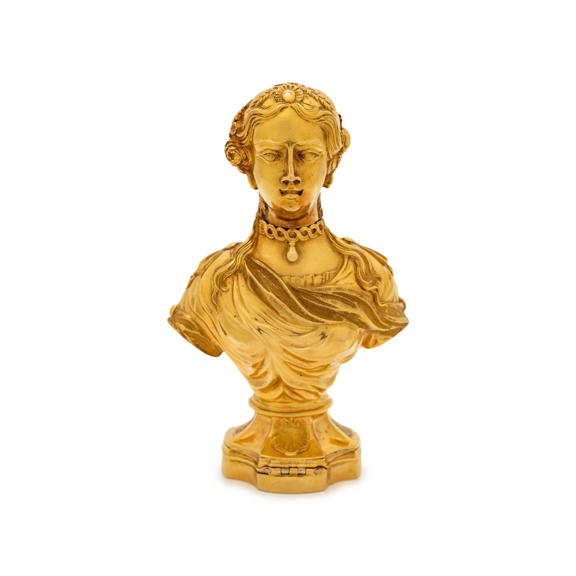 A French Gold Figural Compound Scent Flask, Snuff Box and Hand-Seal of Ducal Interest
