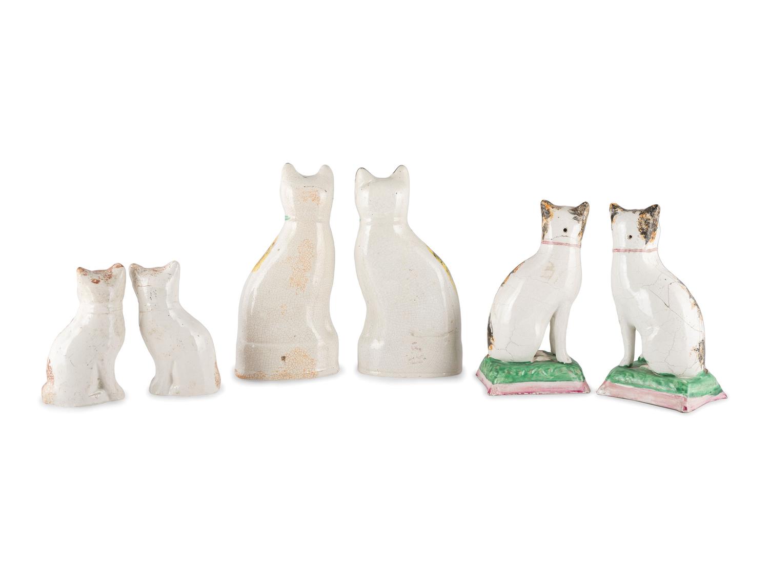 Three Pairs of Staffordshire Glazed Earthenware Cats