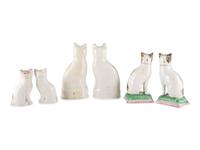 Three Pairs of Staffordshire Glazed Earthenware Cats