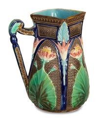 A Set of Three English Copeland Majolica Lotus Jugs — Last-Quarter 19th Century