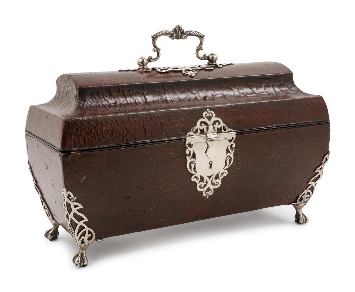 Three George III Silver Tea Caddies in a Leather-Cased Box