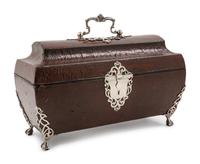 Three George III Silver Tea Caddies in a Leather-Cased Box