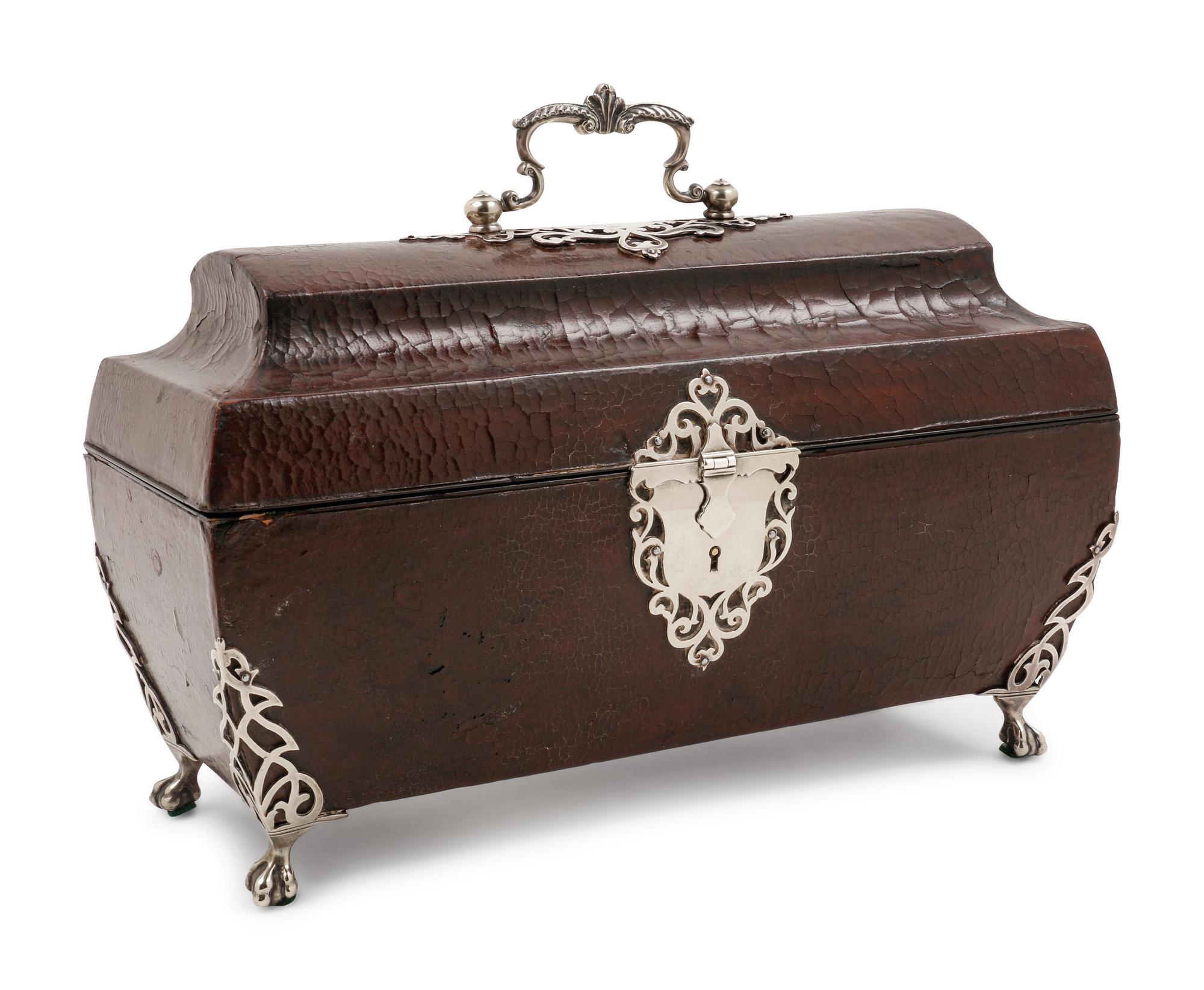 Three George III Silver Tea Caddies in a Leather-Cased Box