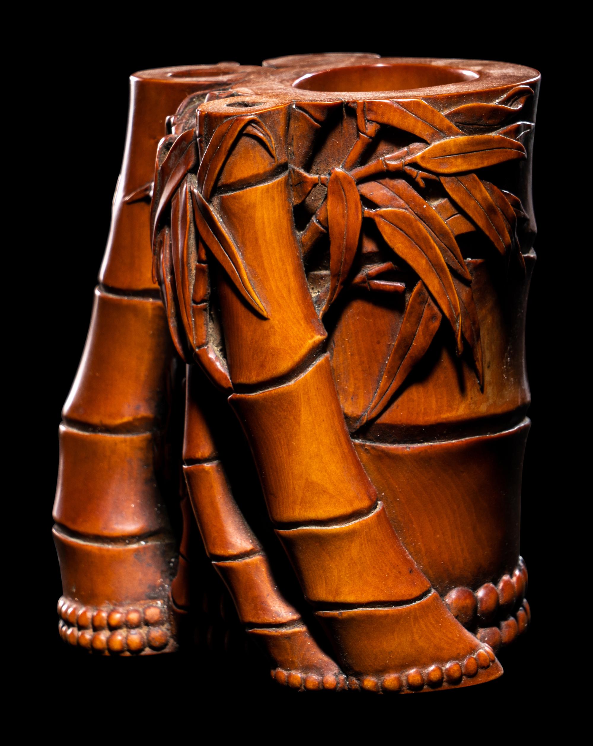 A Chinese Carved Boxwood 'Bamboo' Brushpot, Bitong