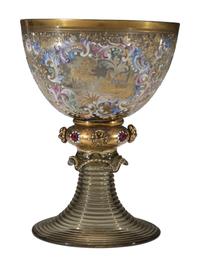Six Bohemian Enameled Glass Roemers