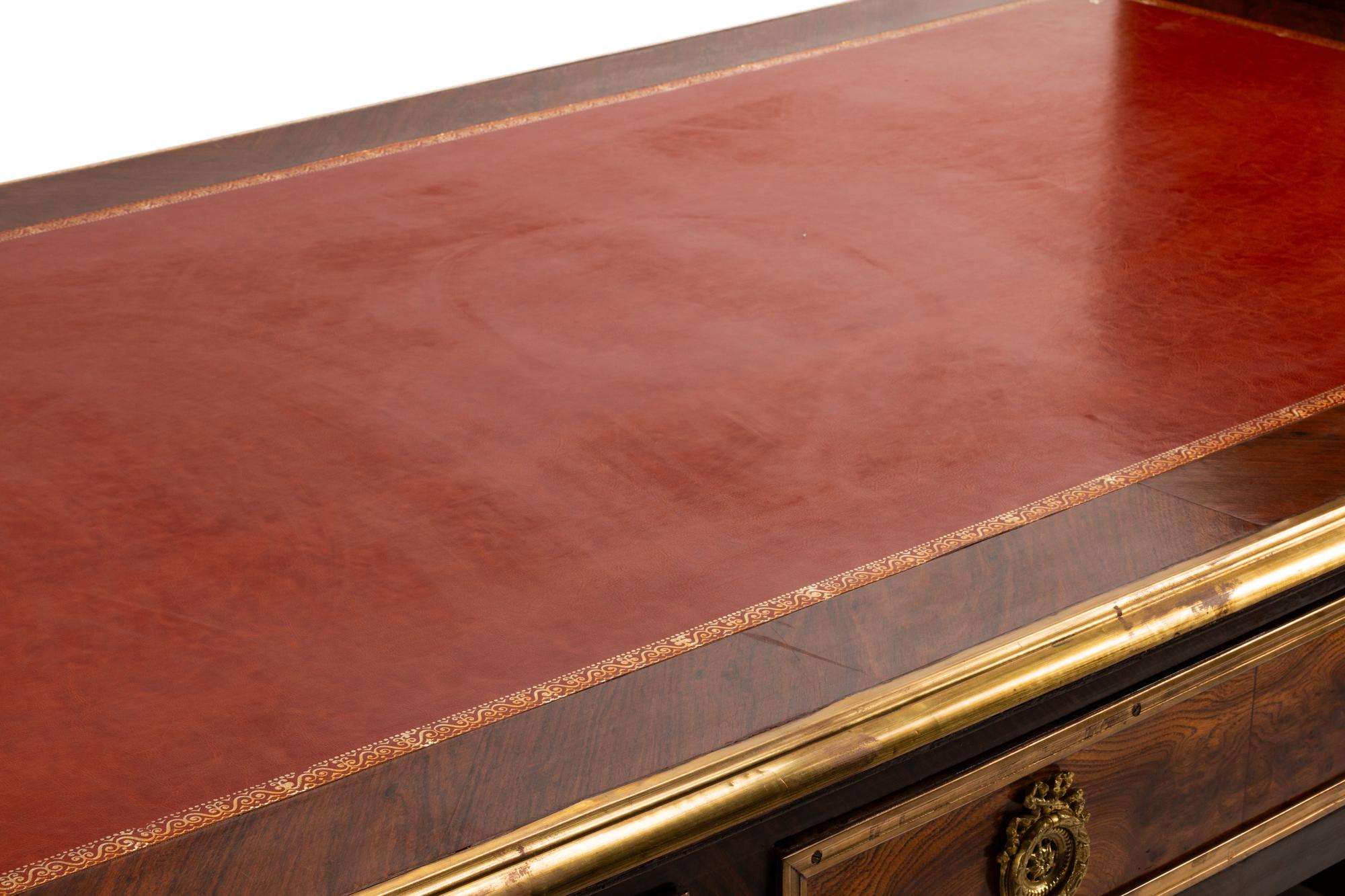 A Louis XVI Style Gilt Bronze Mounted Kingwood and Burlwood Bureau Plat and Cartonnier
