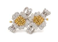 A Pair of 18 Karat White and Yellow Gold, Colored Diamond and Diamond Dress Clips, 37.20 dwts.