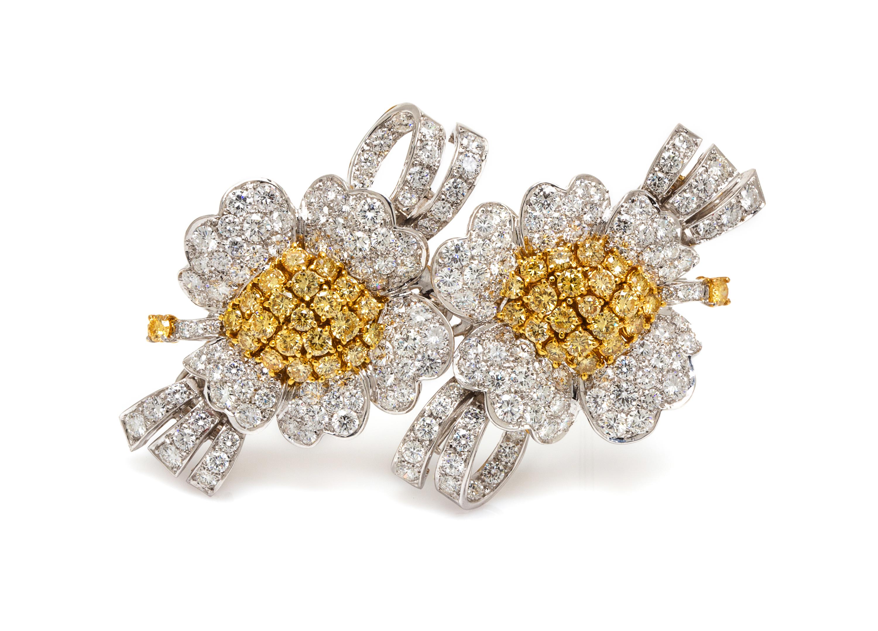 A Pair of 18 Karat White and Yellow Gold, Colored Diamond and Diamond Dress Clips, 37.20 dwts.
