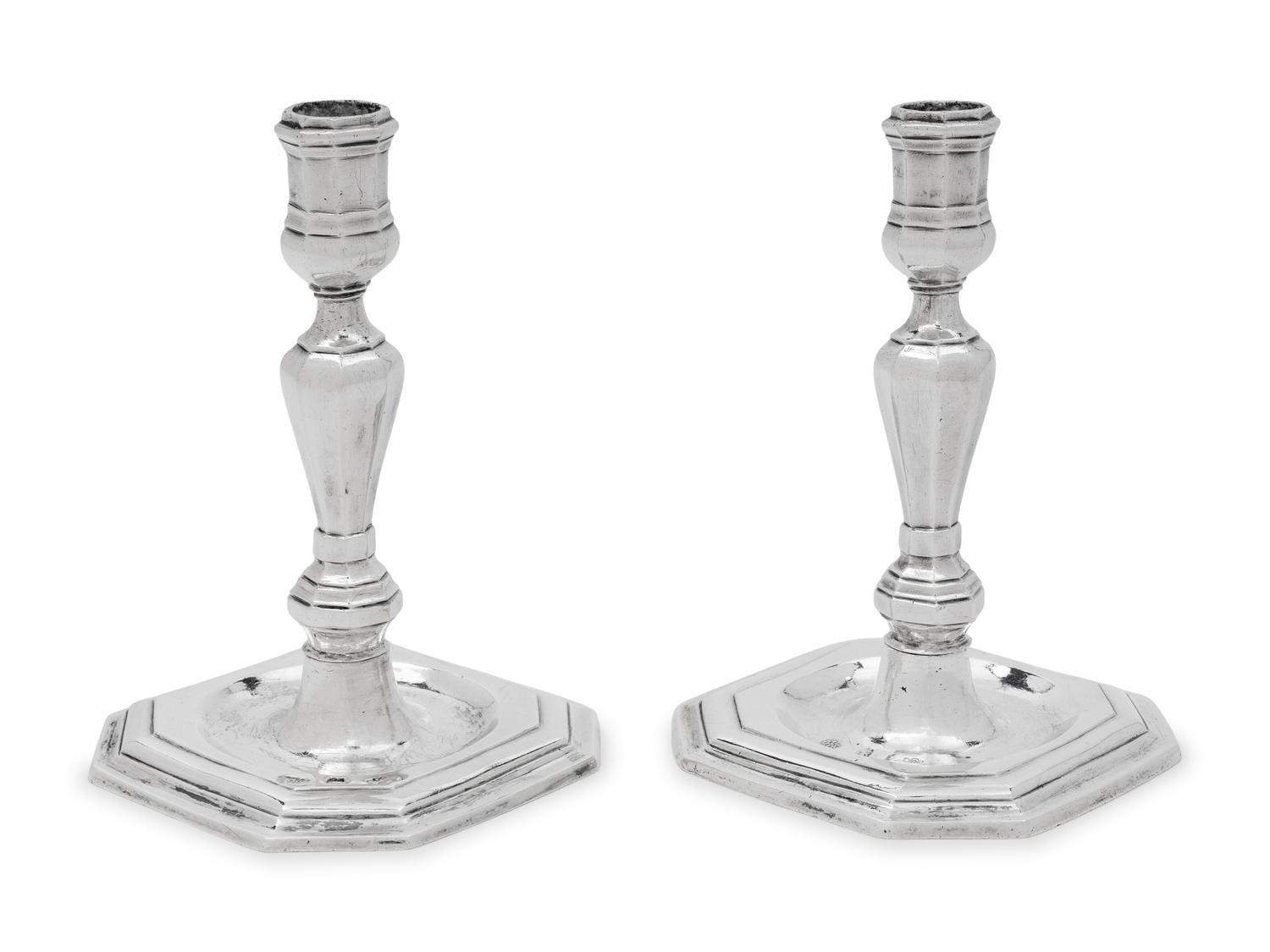 A Pair of Spanish Silver Candlesticks