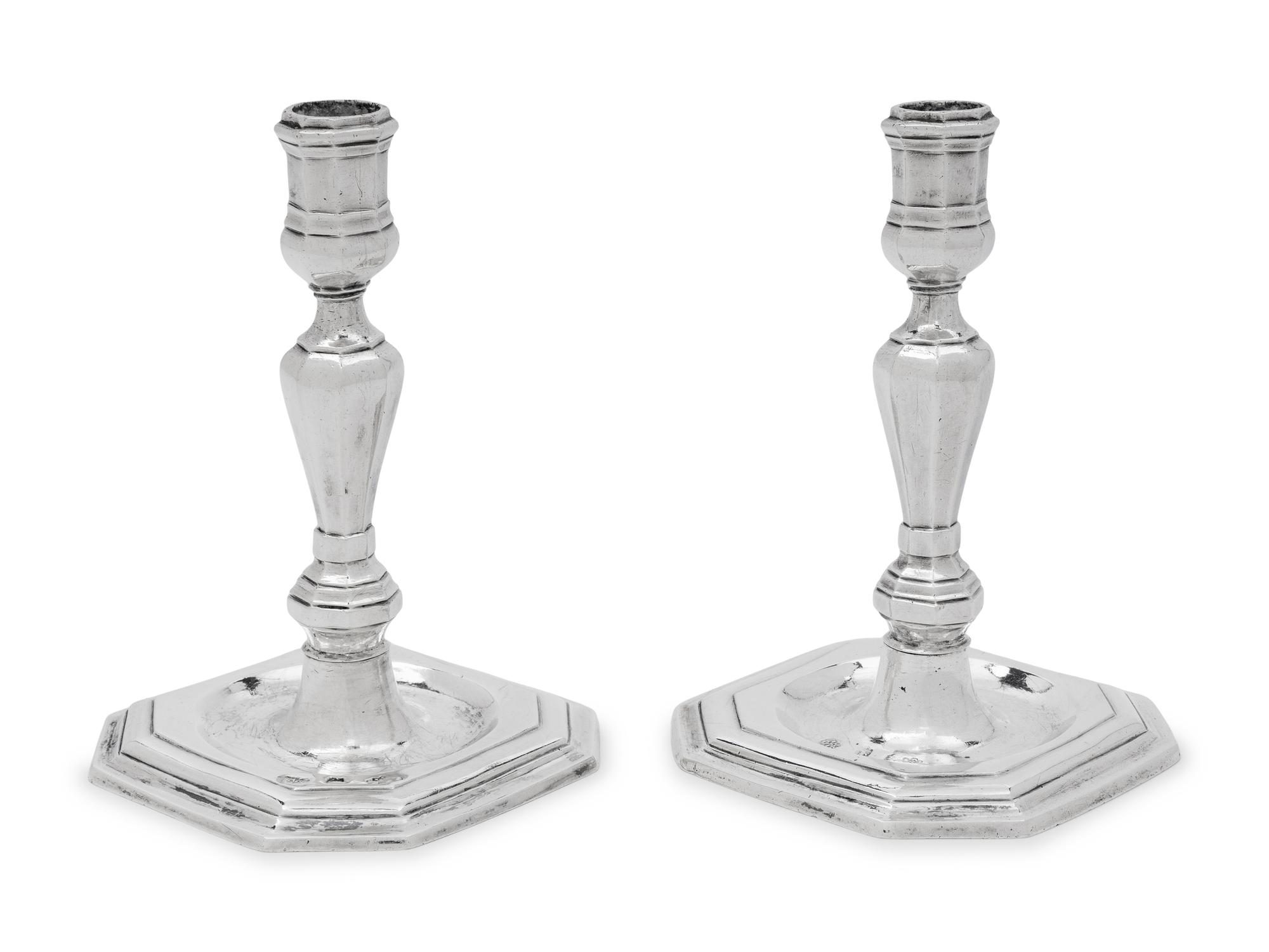 A Pair of Spanish Silver Candlesticks
