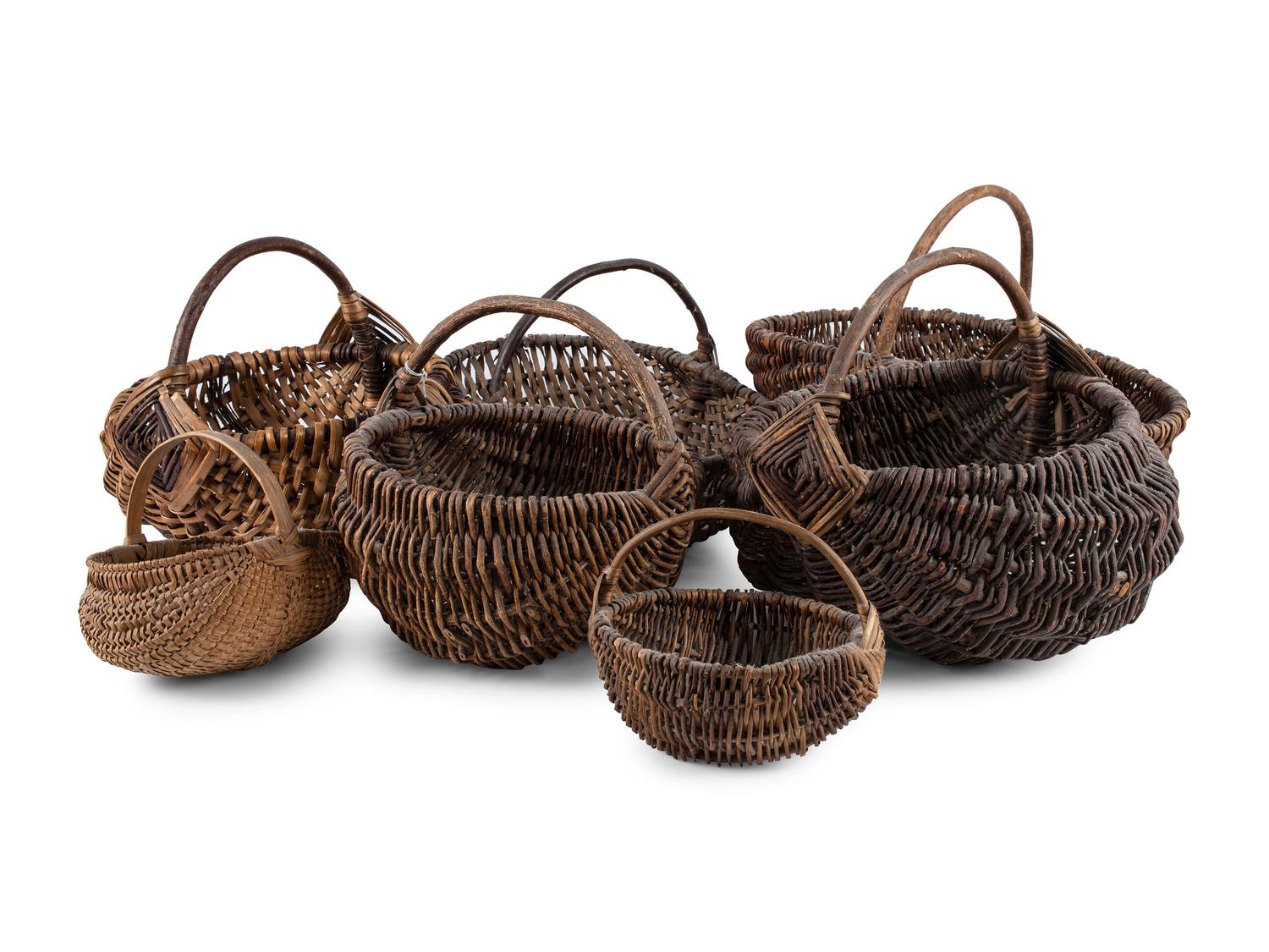 Seven Woven Wood Baskets