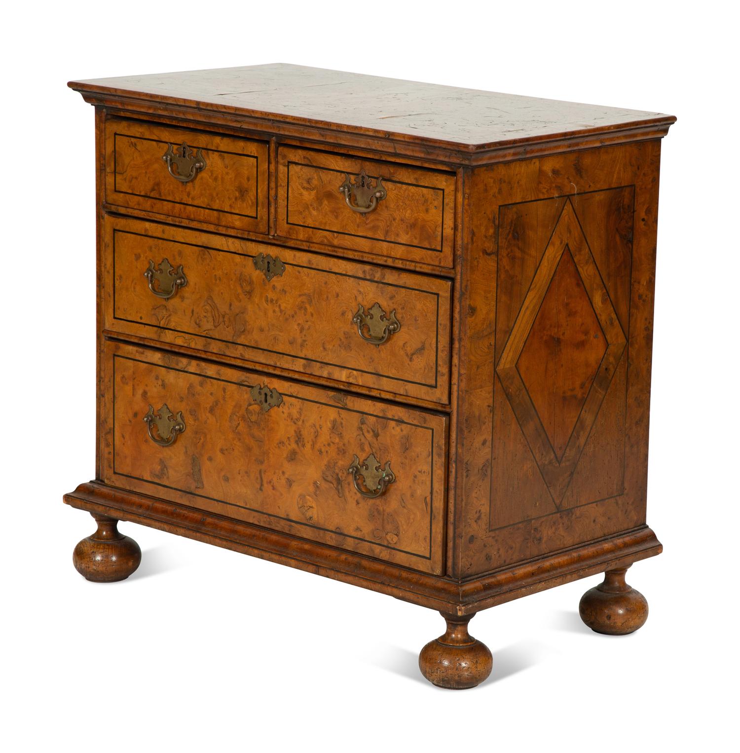 A George I Style Burl Walnut Parquetry Chest of Drawers