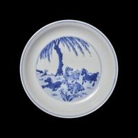 A Chinese Blue and White Porcelain 'Horses' Plate 青花八駿圖盤