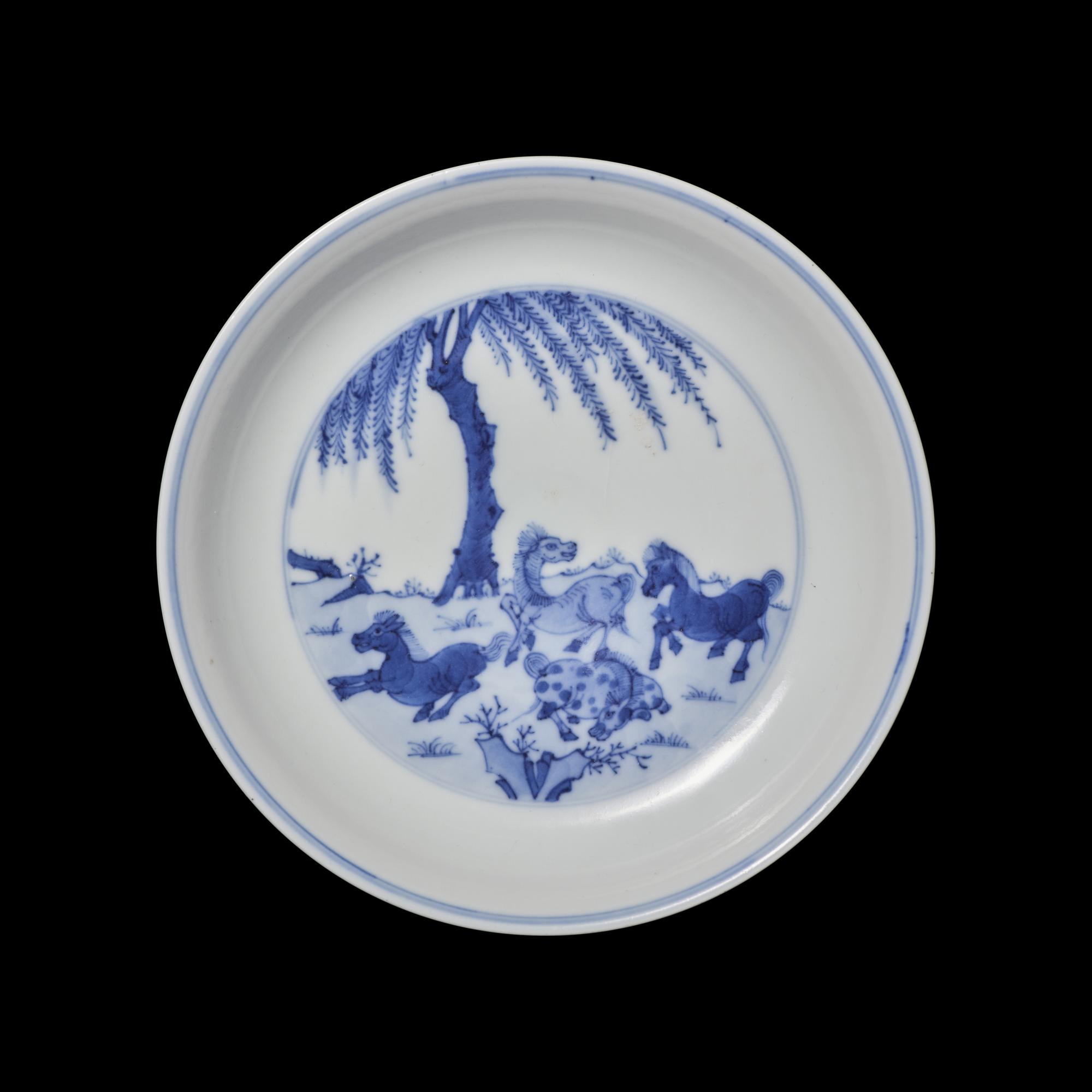 A Chinese Blue and White Porcelain 'Horses' Plate 青花八駿圖盤