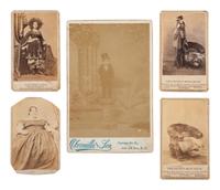 [EARLY PHOTOGRAPHY]. 5 images, incl. Seth Kinman & his "Grizzly-Bear Chair" and circus performers.