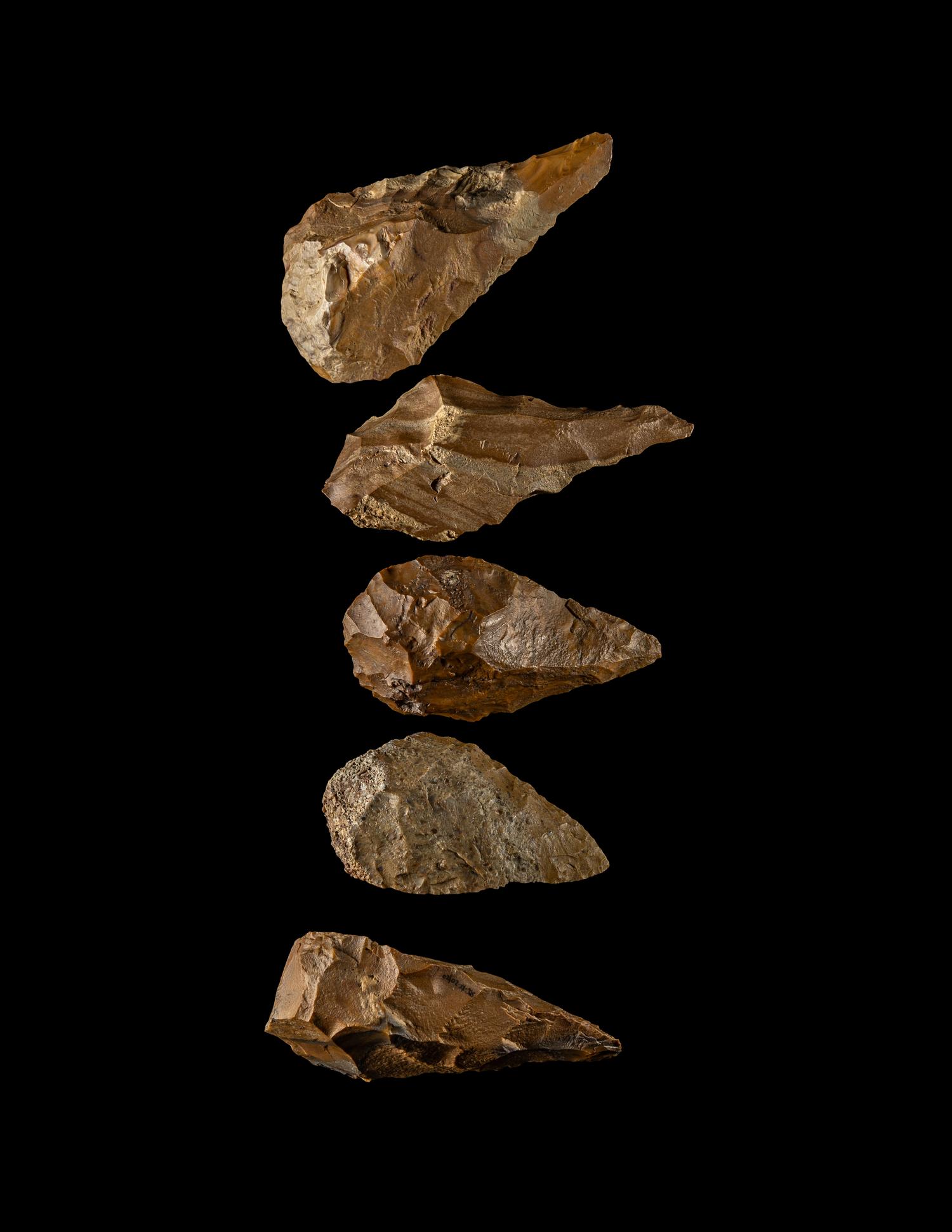 Five Paleolithic Flint Hand Axes