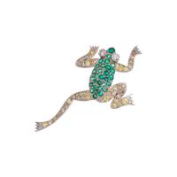 DIAMOND, COLORED DIAMOND AND EMERALD FROG BROOCH