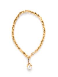 YELLOW GOLD, BAROQUE SOUTH SEA CULTURED PEARL, AND MULTIGEM NECKLACE