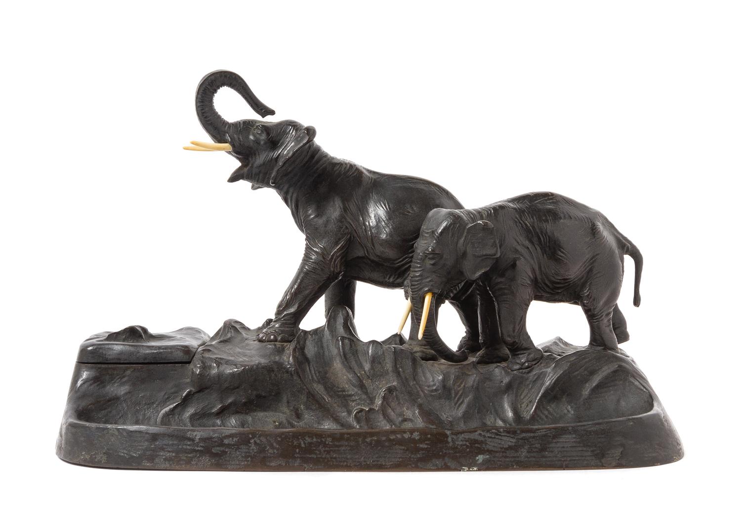 An Austrian Bronze Ink Stand Length 13 1/2 inches.