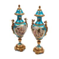 A Pair of Large Sèvres Style Porcelain and Gilt Bronze Mounted Vases and Covers